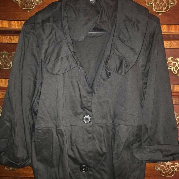 Courtenay Black Spandex Stretch Button Down Blazer Jacket 20W Cuff Sleeves - Picture 1 of 9